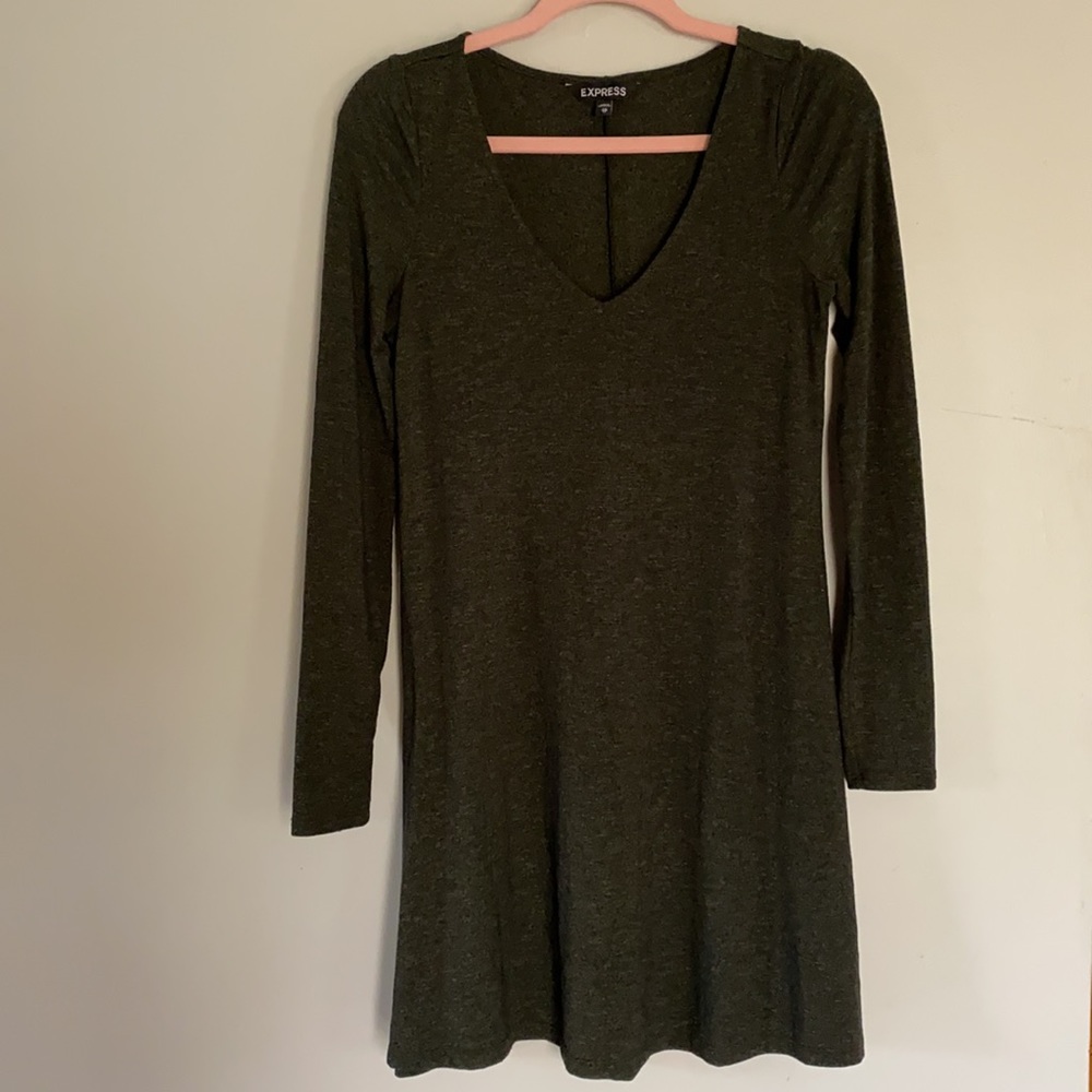 Express Long Sleeve Trapeze Dress - Green - XS